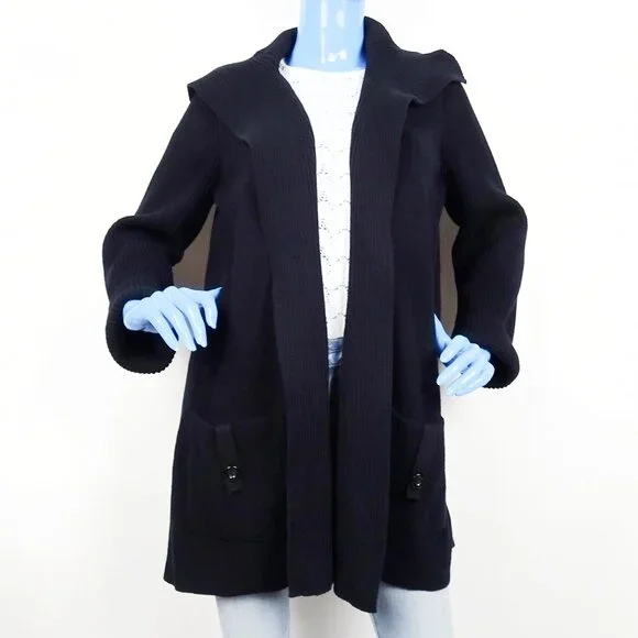 Dana Buchman Ribbed Knit Mid-Thigh Cardigan Sweater Open Front L 12 14 Slimming - Picture 1 of 6